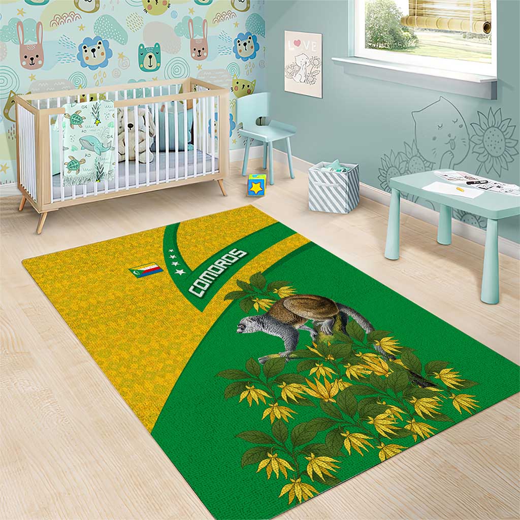 Comoros Area Rug with National Flag Lemur Design and Ylang Ylang Flower Pattern