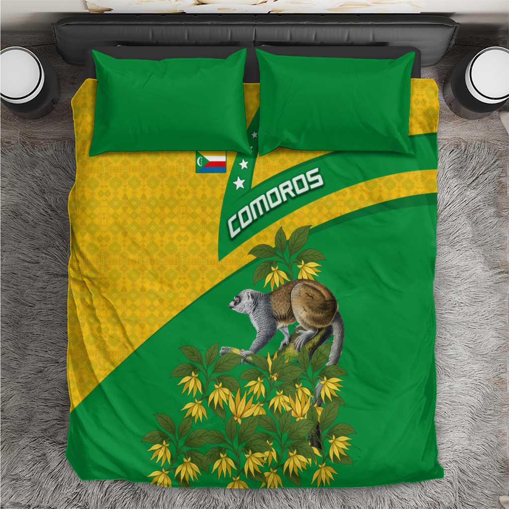 Comoros Bedding Set with National Flag Lemur Design and Ylang Ylang Flower Pattern