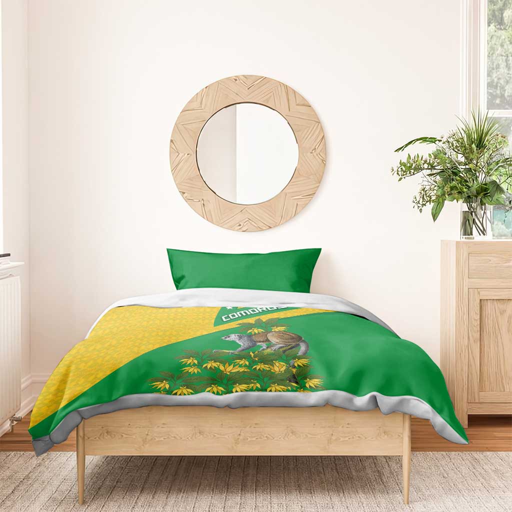 Comoros Bedding Set with National Flag Lemur Design and Ylang Ylang Flower Pattern