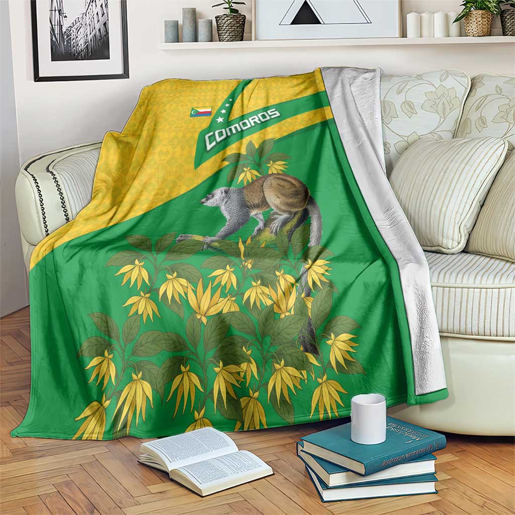 Comoros Blanket with National Flag Lemur Design and Ylang Ylang Flower Pattern