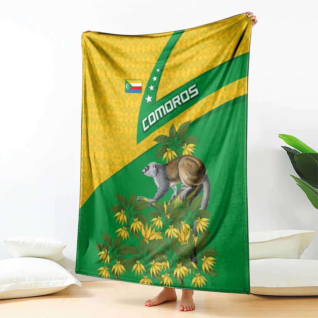 Comoros Blanket with National Flag Lemur Design and Ylang Ylang Flower Pattern