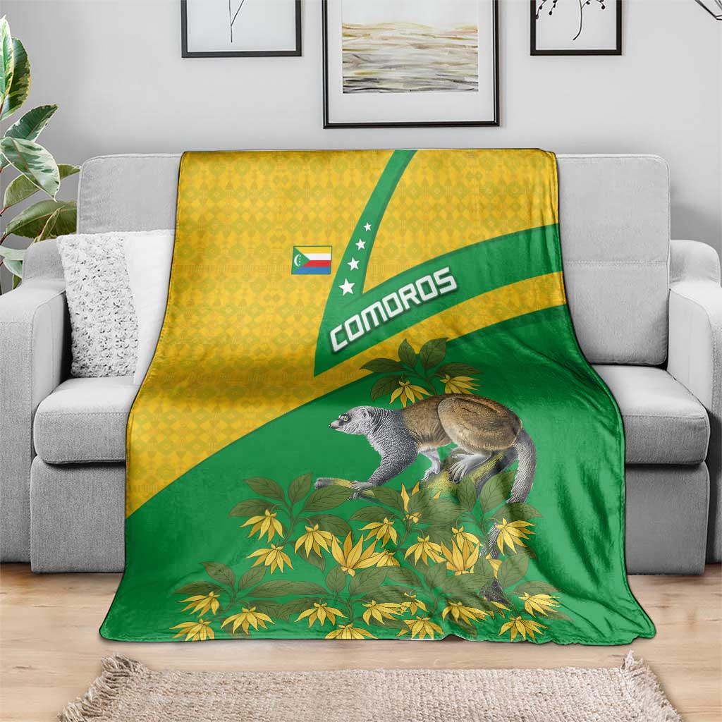 Comoros Blanket with National Flag Lemur Design and Ylang Ylang Flower Pattern