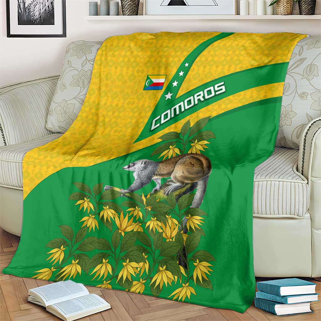 Comoros Blanket with National Flag Lemur Design and Ylang Ylang Flower Pattern
