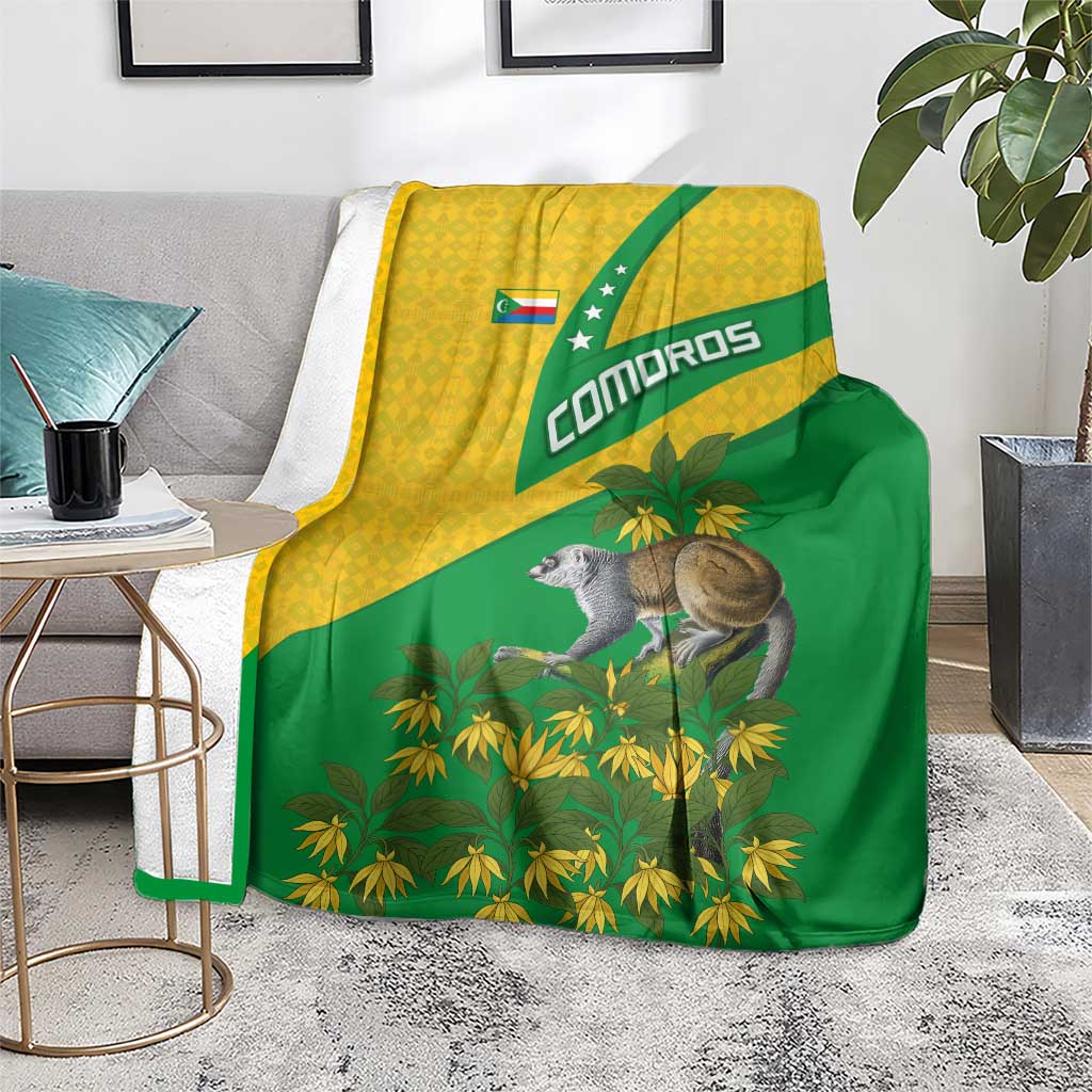 Comoros Blanket with National Flag Lemur Design and Ylang Ylang Flower Pattern