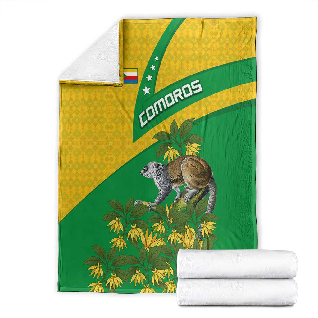 Comoros Blanket with National Flag Lemur Design and Ylang Ylang Flower Pattern