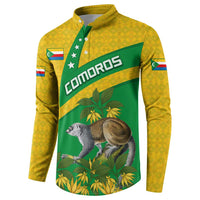 Comoros Button Sweatshirt with National Flag Lemur Design and Ylang Ylang Flower Pattern