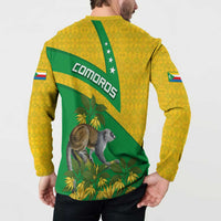 Comoros Button Sweatshirt with National Flag Lemur Design and Ylang Ylang Flower Pattern