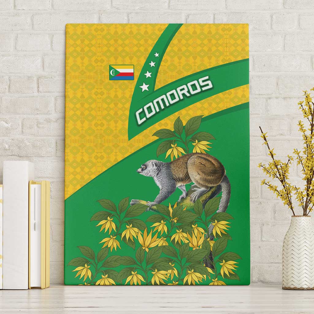 Comoros Canvas Wall Art with National Flag Lemur Design and Ylang Ylang Flower Pattern