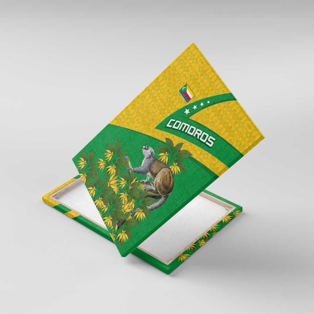 Comoros Canvas Wall Art with National Flag Lemur Design and Ylang Ylang Flower Pattern