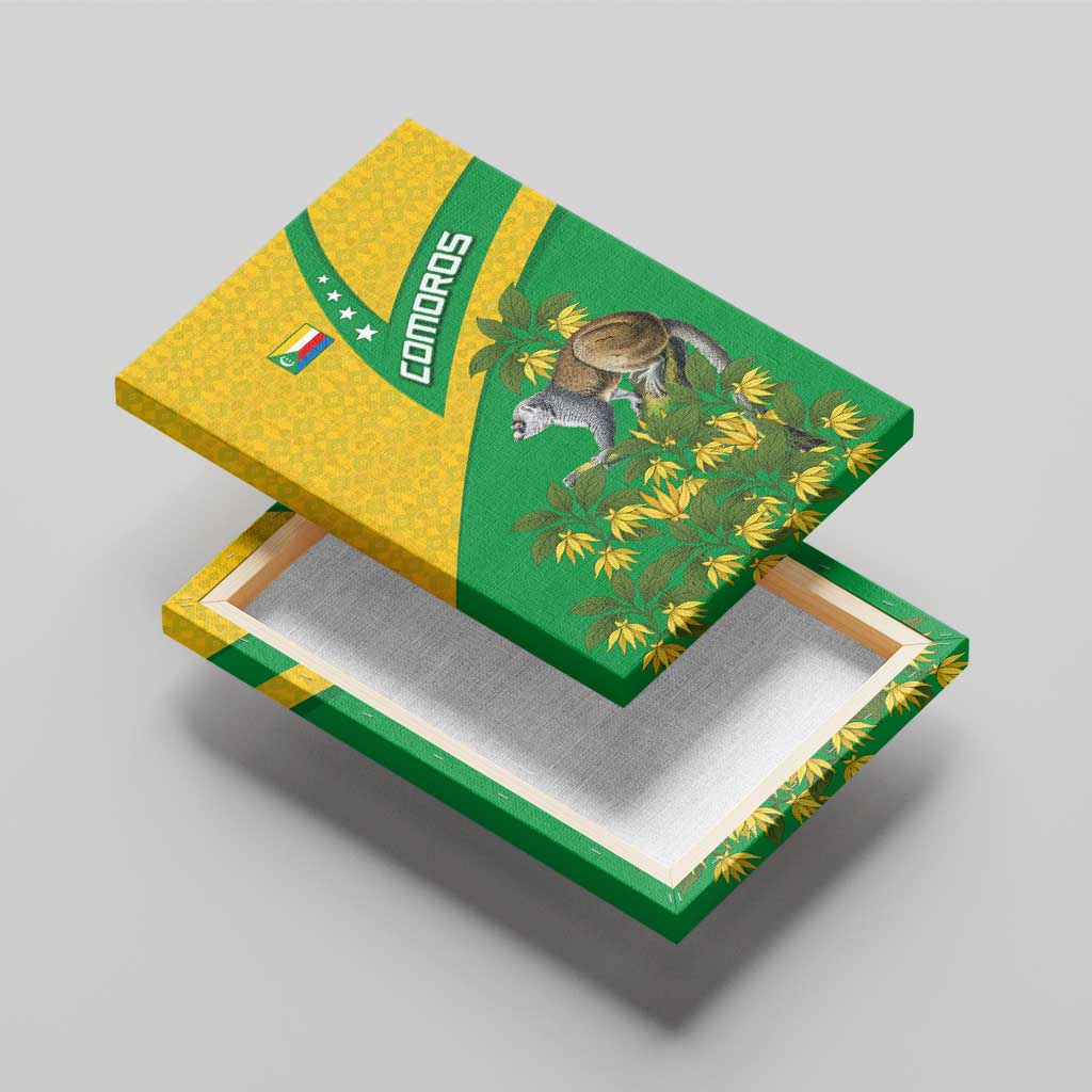 Comoros Canvas Wall Art with National Flag Lemur Design and Ylang Ylang Flower Pattern