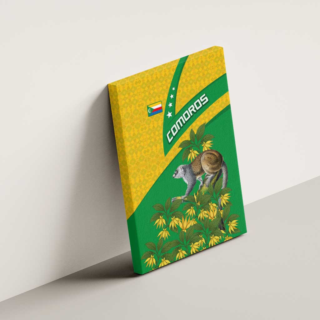 Comoros Canvas Wall Art with National Flag Lemur Design and Ylang Ylang Flower Pattern