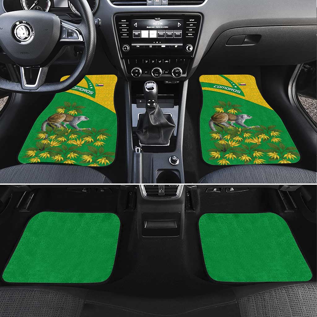 Comoros Car Mats with National Flag Lemur Design and Ylang Ylang Flower Pattern