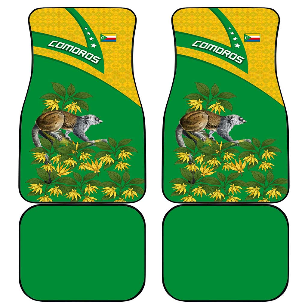 Comoros Car Mats with National Flag Lemur Design and Ylang Ylang Flower Pattern