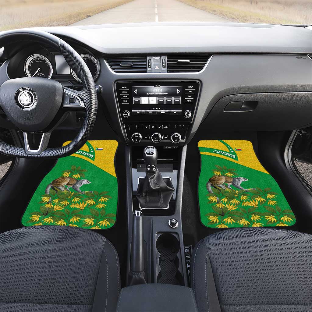 Comoros Car Mats with National Flag Lemur Design and Ylang Ylang Flower Pattern