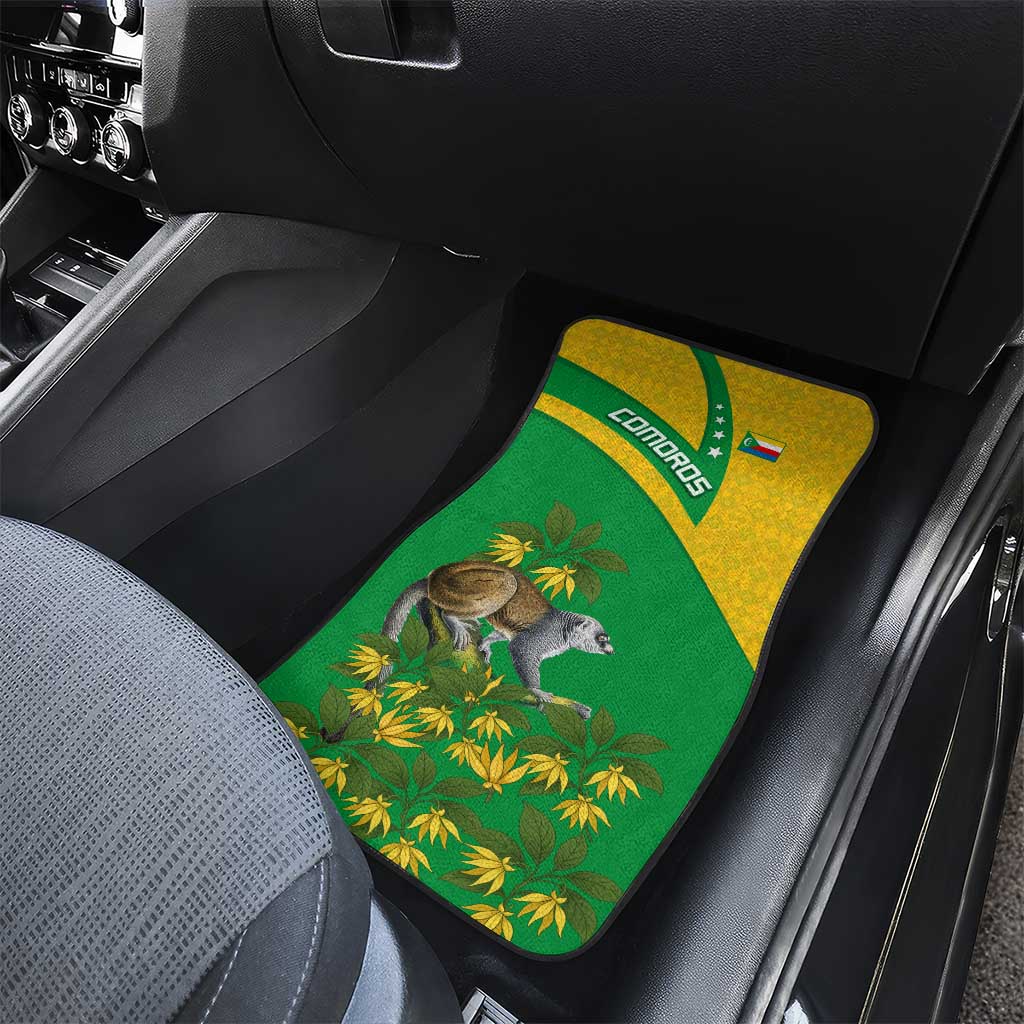 Comoros Car Mats with National Flag Lemur Design and Ylang Ylang Flower Pattern