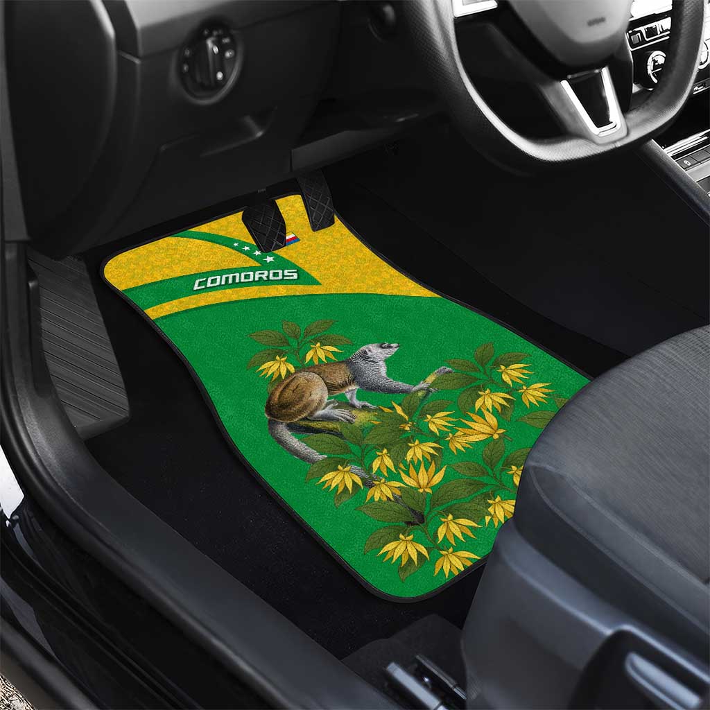 Comoros Car Mats with National Flag Lemur Design and Ylang Ylang Flower Pattern