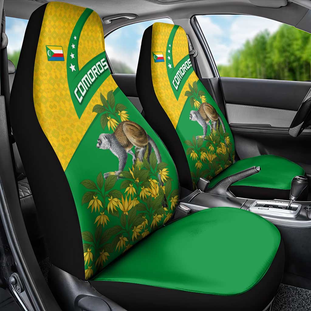 Comoros Car Seat Cover with National Flag Lemur Design and Ylang Ylang Flower Pattern