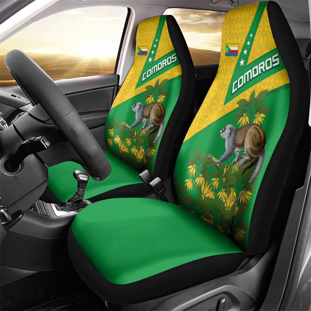 Comoros Car Seat Cover with National Flag Lemur Design and Ylang Ylang Flower Pattern