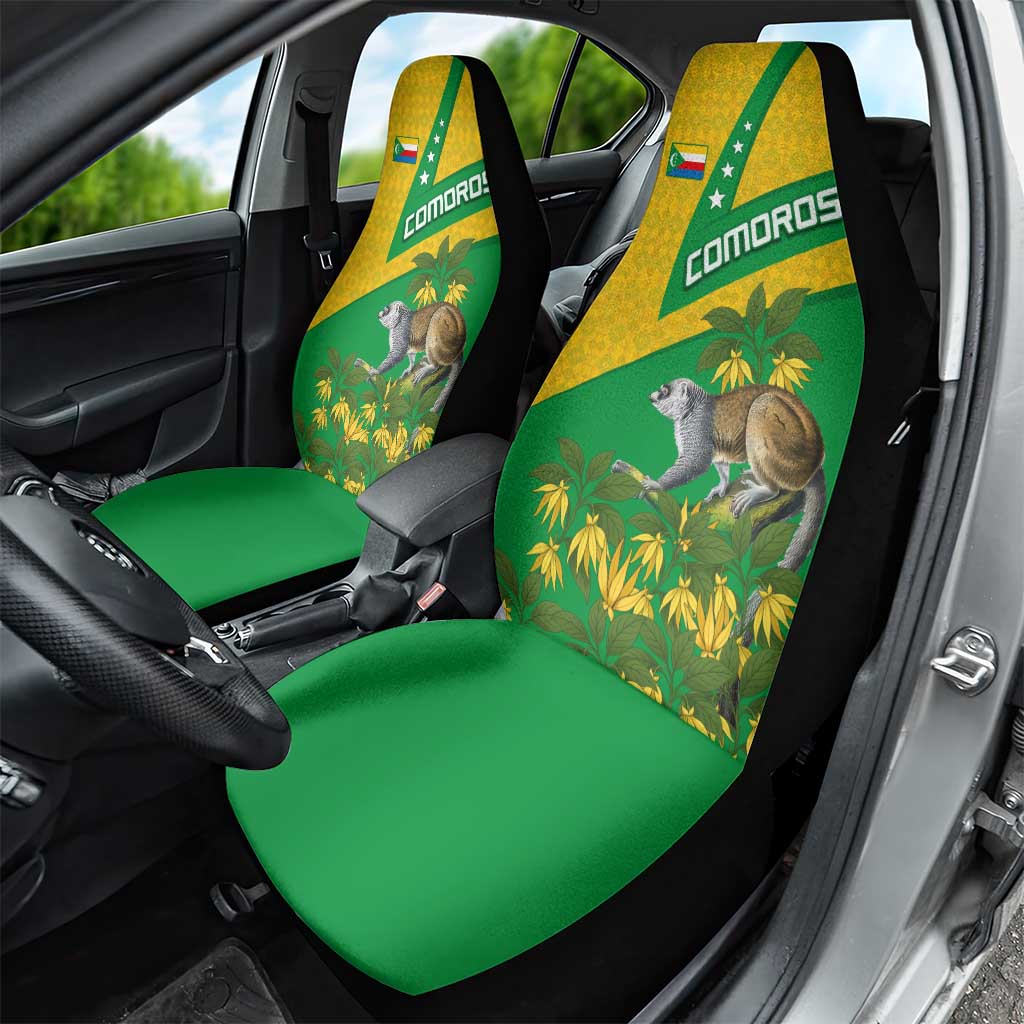 Comoros Car Seat Cover with National Flag Lemur Design and Ylang Ylang Flower Pattern