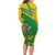 Comoros Family Matching Long Sleeve Bodycon Dress and Hawaiian Shirt with National Flag Lemur Design and Ylang Ylang Flower Pattern