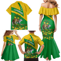 Comoros Family Matching Mermaid Dress and Hawaiian Shirt with National Flag Lemur Design and Ylang Ylang Flower Pattern