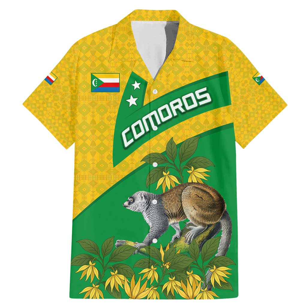 Comoros Family Matching Mermaid Dress and Hawaiian Shirt with National Flag Lemur Design and Ylang Ylang Flower Pattern