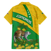 Comoros Family Matching Off The Shoulder Long Sleeve Dress and Hawaiian Shirt with National Flag Lemur Design and Ylang Ylang Flower Pattern