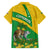 Comoros Family Matching Off The Shoulder Long Sleeve Dress and Hawaiian Shirt with National Flag Lemur Design and Ylang Ylang Flower Pattern