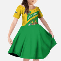 Comoros Family Matching Off Shoulder Maxi Dress and Hawaiian Shirt with National Flag Lemur Design and Ylang Ylang Flower Pattern