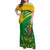 Comoros Family Matching Off Shoulder Maxi Dress and Hawaiian Shirt with National Flag Lemur Design and Ylang Ylang Flower Pattern