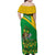 Comoros Family Matching Off Shoulder Maxi Dress and Hawaiian Shirt with National Flag Lemur Design and Ylang Ylang Flower Pattern