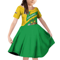 Comoros Family Matching Off Shoulder Short Dress and Hawaiian Shirt with National Flag Lemur Design and Ylang Ylang Flower Pattern
