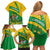 Comoros Family Matching Off Shoulder Short Dress and Hawaiian Shirt with National Flag Lemur Design and Ylang Ylang Flower Pattern