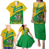 Comoros Family Matching Puletasi and Hawaiian Shirt with National Flag Lemur Design and Ylang Ylang Flower Pattern