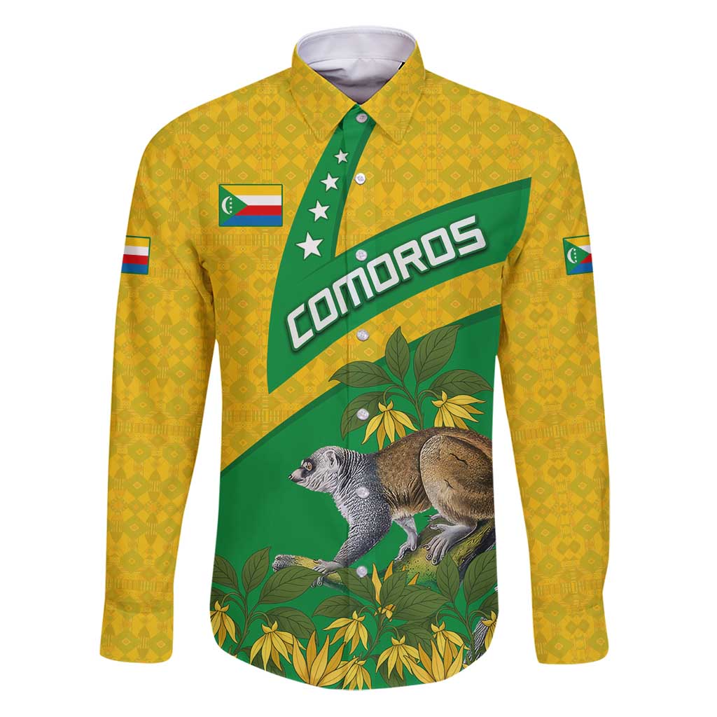 Comoros Family Matching Puletasi and Hawaiian Shirt with National Flag Lemur Design and Ylang Ylang Flower Pattern