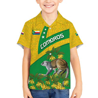Comoros Family Matching Short Sleeve Bodycon Dress and Hawaiian Shirt with National Flag Lemur Design and Ylang Ylang Flower Pattern