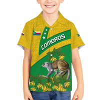 Comoros Family Matching Summer Maxi Dress and Hawaiian Shirt with National Flag Lemur Design and Ylang Ylang Flower Pattern