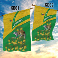 Comoros Garden Flag with National Flag Lemur Design and Ylang Ylang Flower Pattern