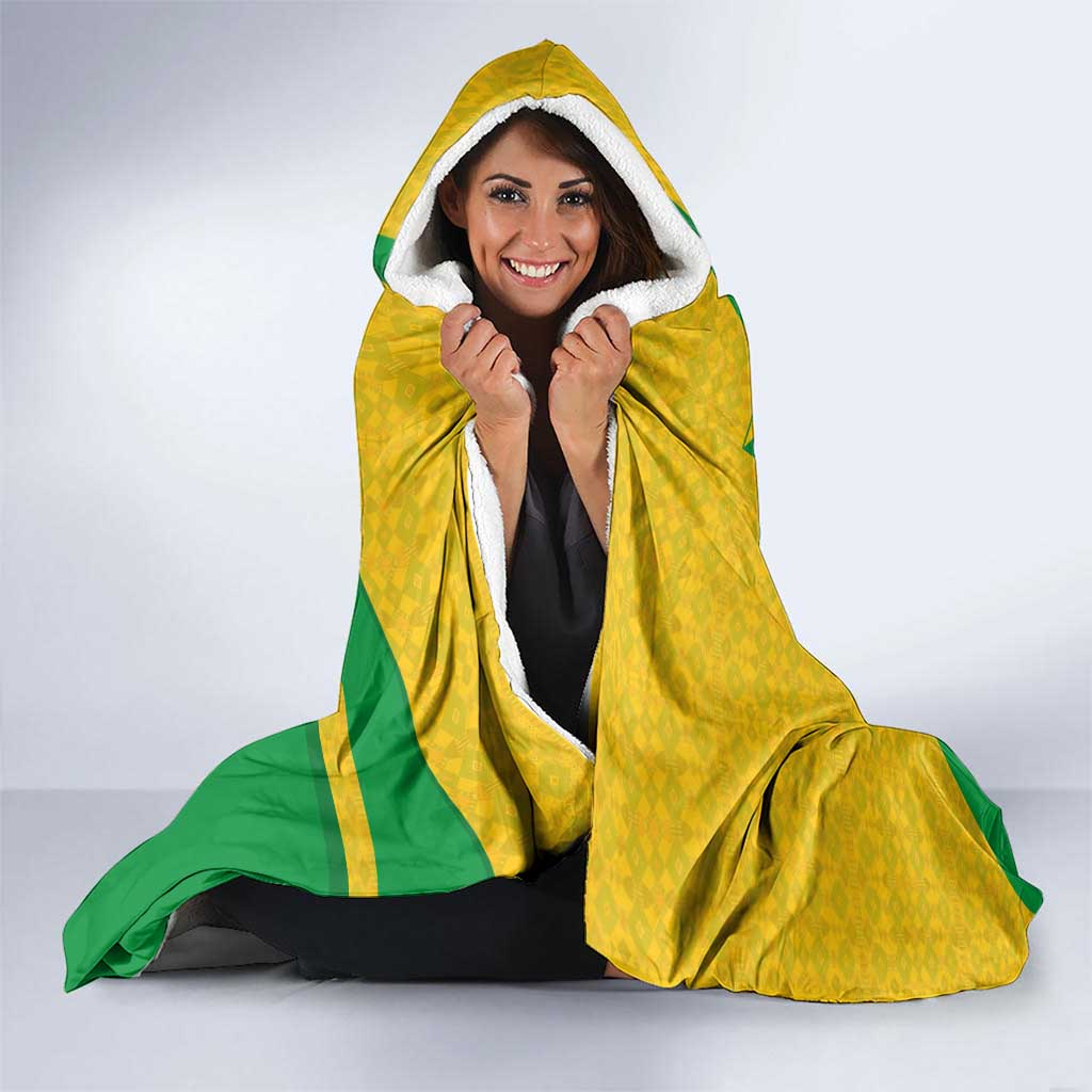 Comoros Hooded Blanket with National Flag Lemur Design and Ylang Ylang Flower Pattern