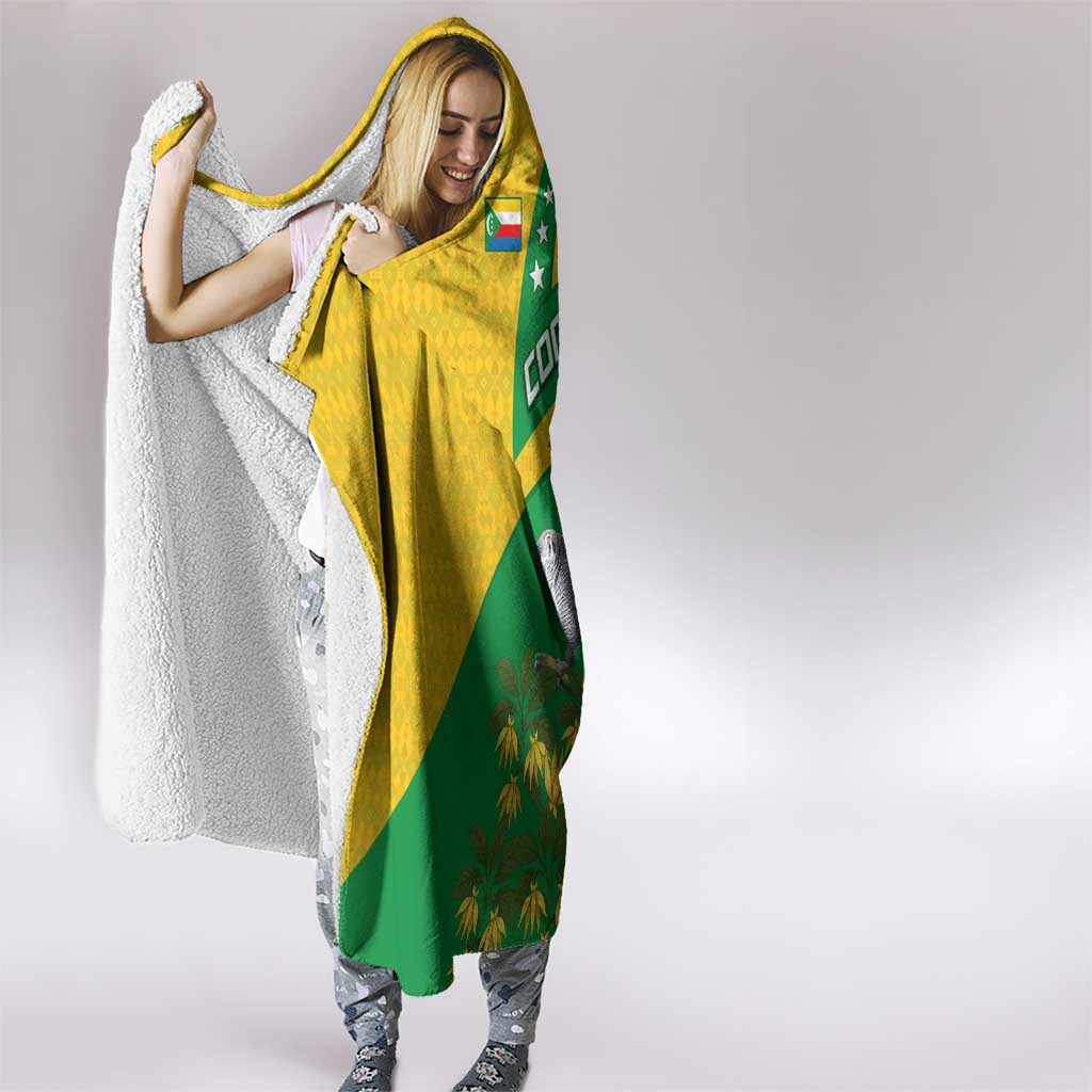 Comoros Hooded Blanket with National Flag Lemur Design and Ylang Ylang Flower Pattern