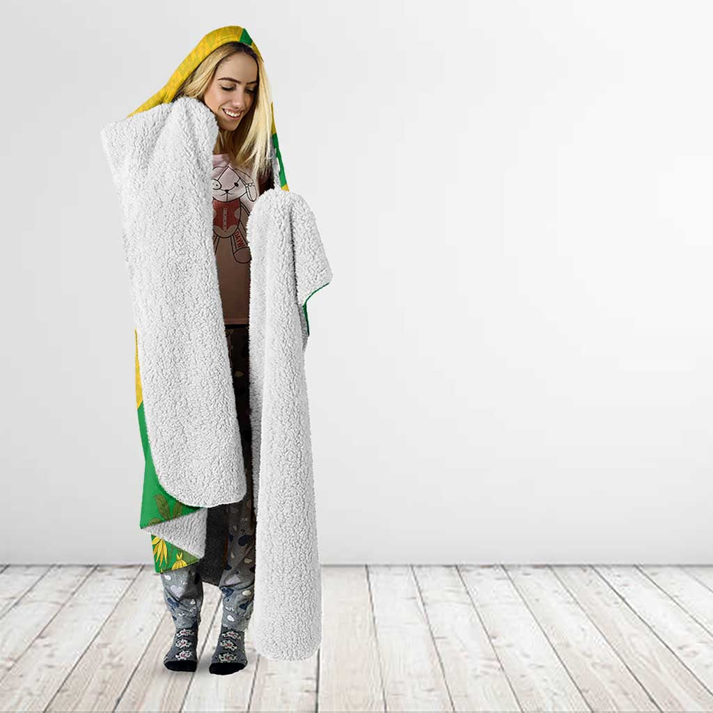 Comoros Hooded Blanket with National Flag Lemur Design and Ylang Ylang Flower Pattern