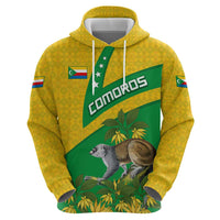 Comoros Hoodie with National Flag Lemur Design and Ylang Ylang Flower Pattern