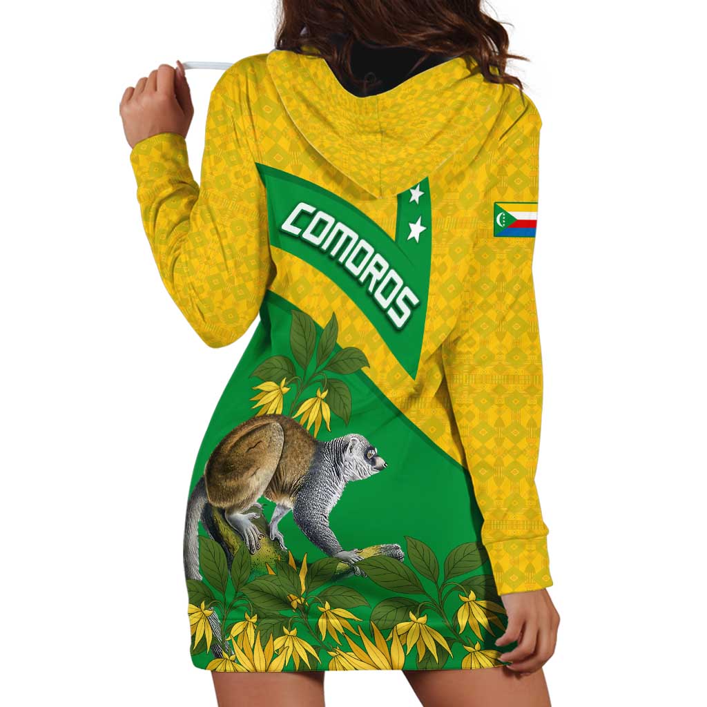 Comoros Hoodie Dress with National Flag Lemur Design and Ylang Ylang Flower Pattern