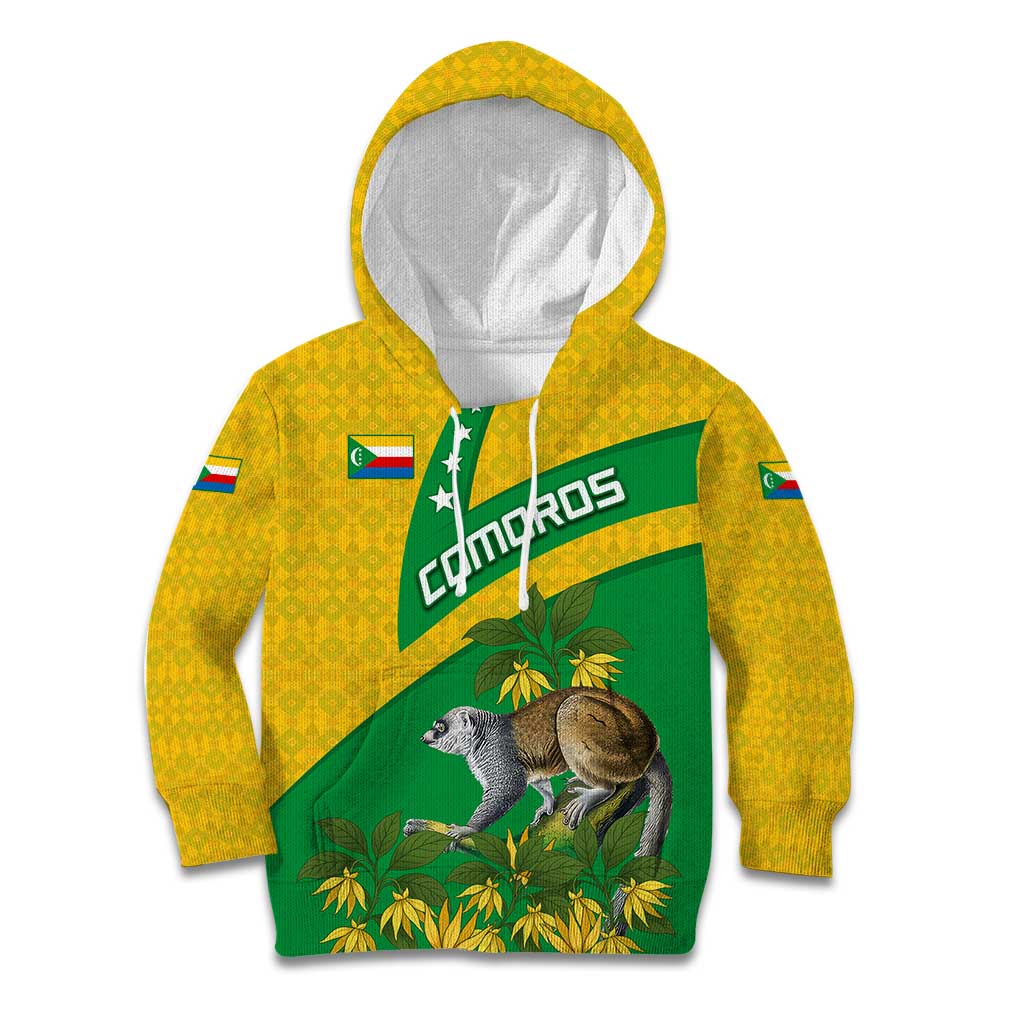 Comoros Kid Hoodie with National Flag Lemur Design and Ylang Ylang Flower Pattern