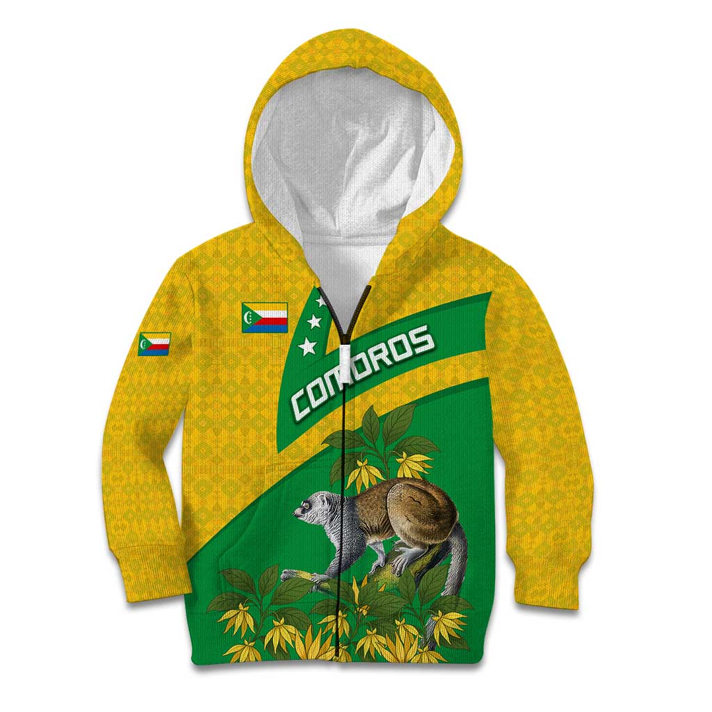 Comoros Kid Hoodie with National Flag Lemur Design and Ylang Ylang Flower Pattern