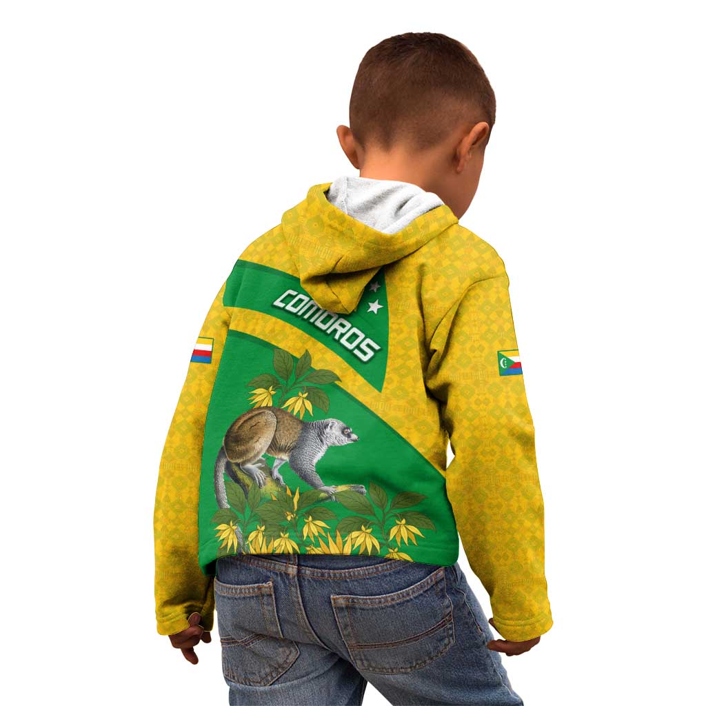Comoros Kid Hoodie with National Flag Lemur Design and Ylang Ylang Flower Pattern