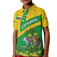 Comoros Kid Polo Shirt with National Flag Lemur Design and Ylang Ylang Flower Pattern