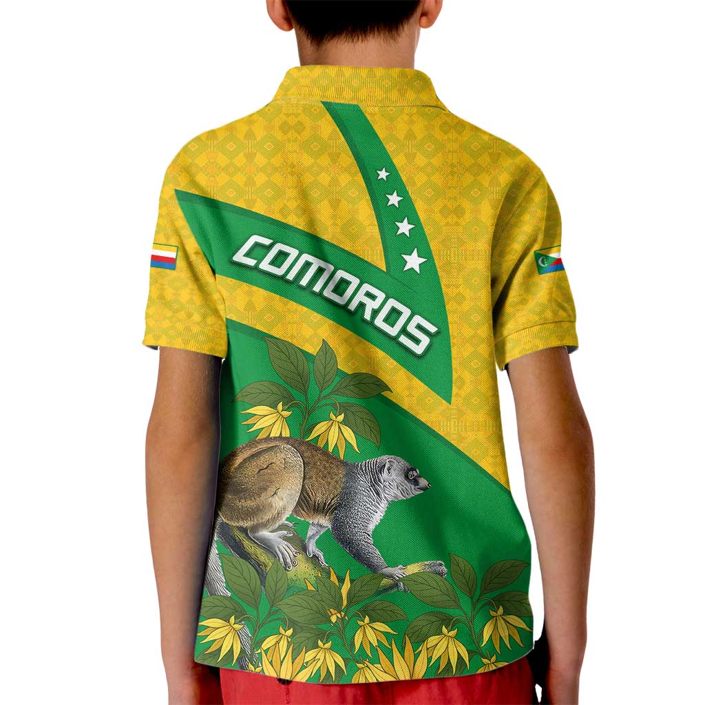 Comoros Kid Polo Shirt with National Flag Lemur Design and Ylang Ylang Flower Pattern