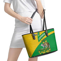 Comoros Leather Tote Bag with National Flag Lemur Design and Ylang Ylang Flower Pattern