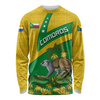 Comoros Long Sleeve Shirt with National Flag Lemur Design and Ylang Ylang Flower Pattern